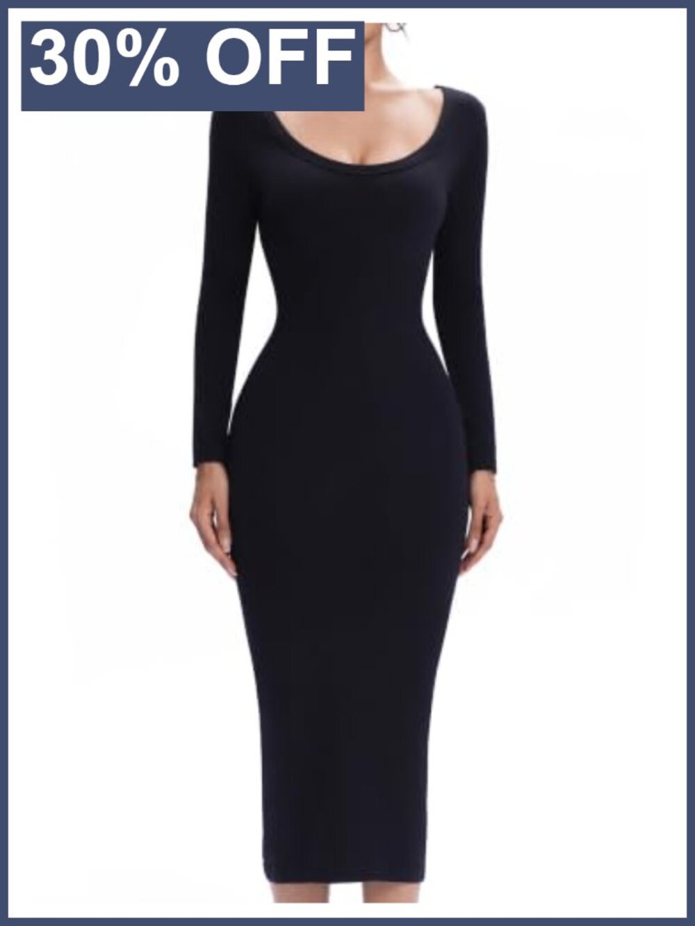 Women's Long Sleeve Ribbed Bodycon Midi Pencil Dress Slim Fit